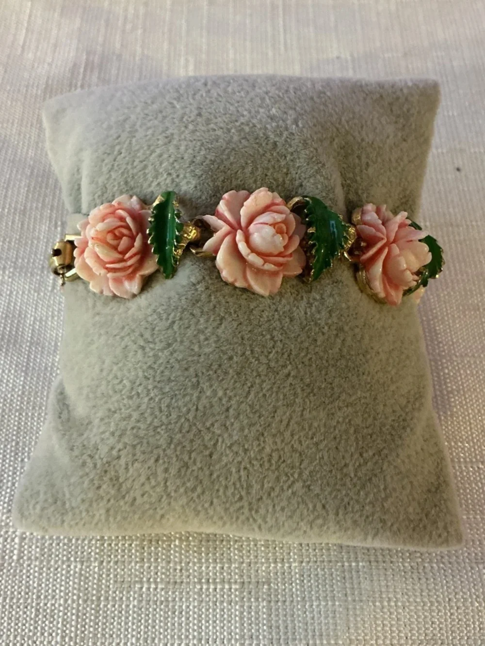Pink Thermoplastic Roses Brooch and Bracelet linked bracelet